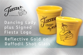 Fiesta Dancing Lady Daffodil shot glass with Liz McIlvains signature