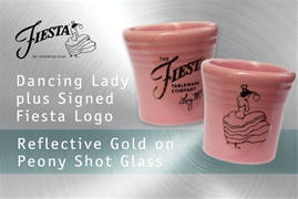 Fiesta Dancing Lady Peony shot glass with Liz McIlvains signature