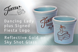 Fiesta Dancing Lady Sky shot glass with Liz McIlvains signature