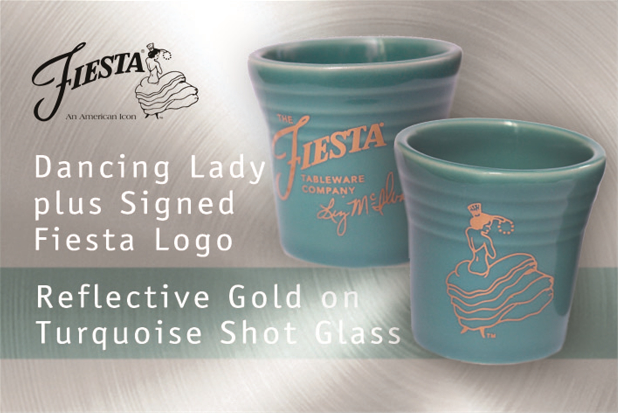 Fiesta Dancing Lady Turquoise shot glass with Liz McIlvains signature