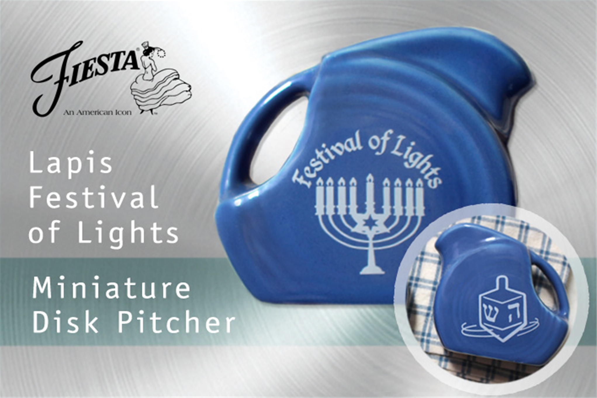 Festival of Lights Fiesta Mini Disk Pitcher - Lapis w/ white