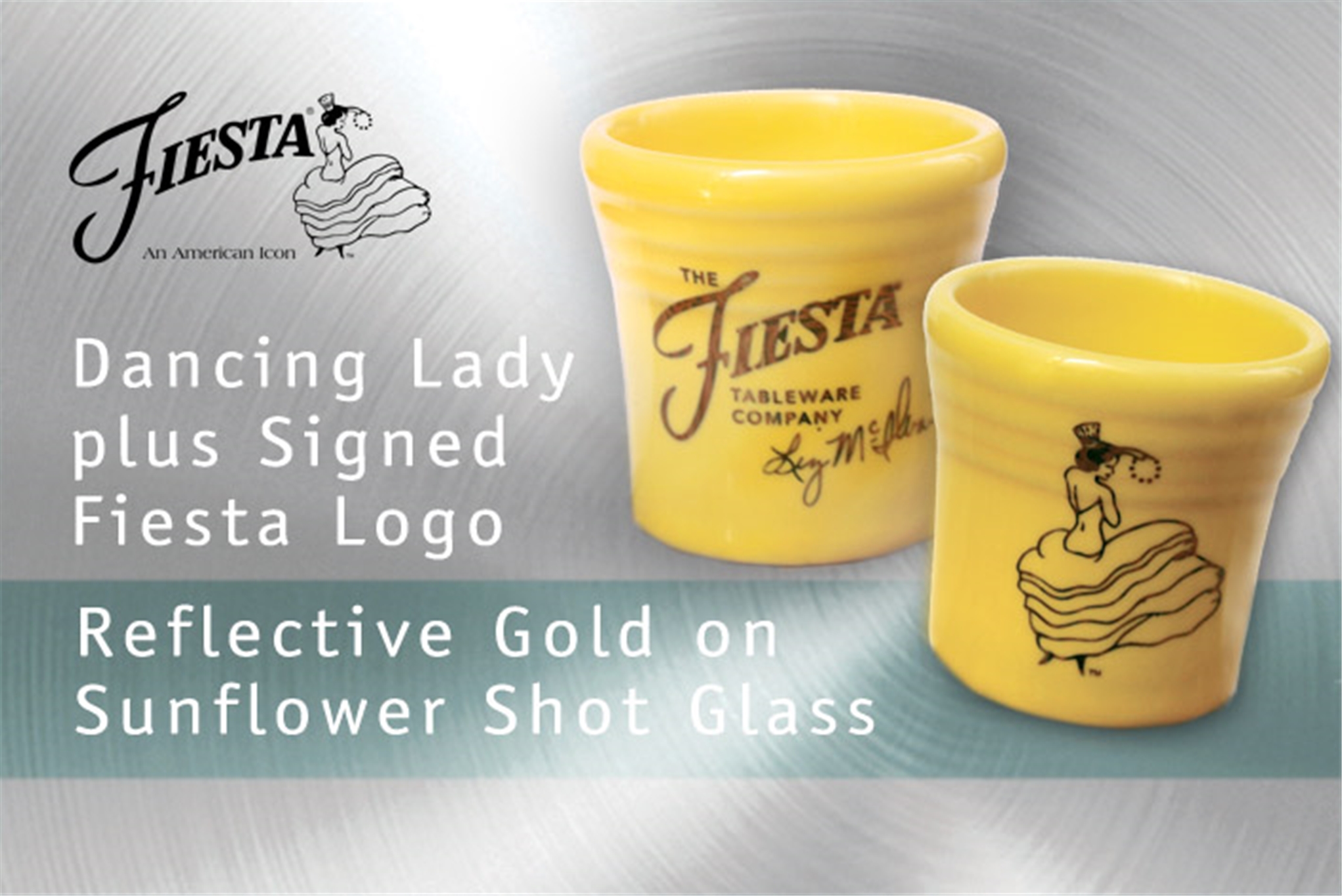 Fiesta Dancing Lady Sunflower shot glass with Liz McIlvains signature