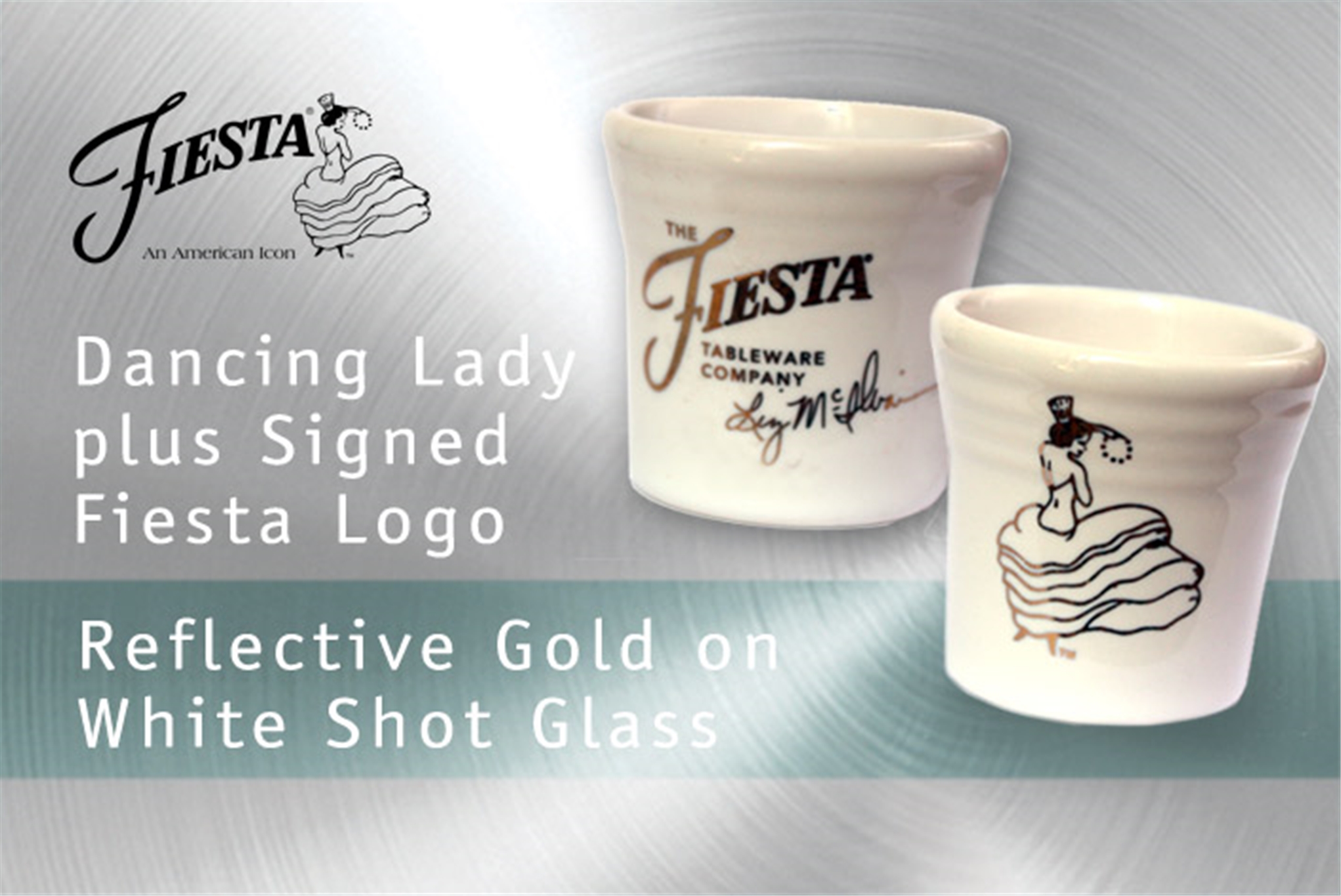 Fiesta Dancing Lady White shot glass with Liz McIlvains signature